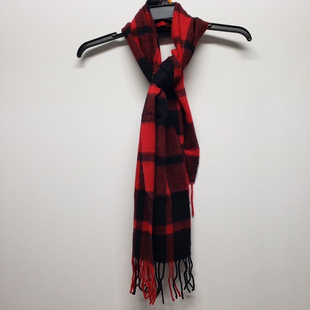 Franco Verri Wool Buffalo Check Flannel Plaid Scarf Tartan Fringe Classic